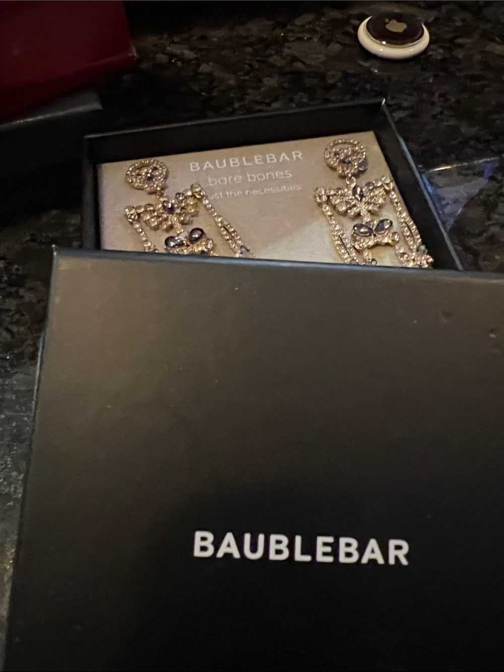 BaubleBar Gold and Black Crystal Skeleton Drop Earrings - Picture 5 of 5